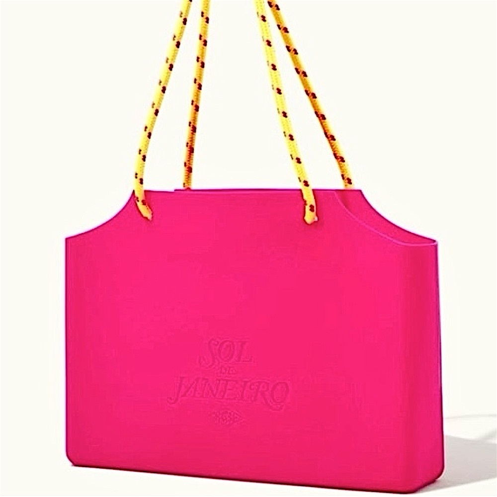 Sol de Janeiro☀️Pink Jelly Beach Waterproof Tote Bag Yellow Shoulder Straps NEW